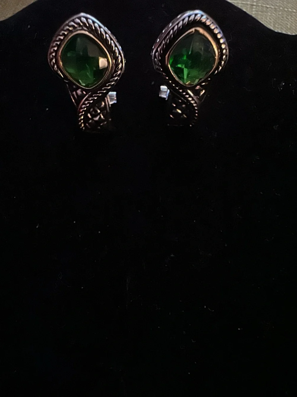 Green Glass Teardrop Pierced Earrings